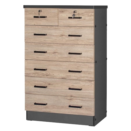 Latestluxury Cindy 7 Drawer Chest Wooden Dresser, Natural Oak & Dark Gray LA3360702